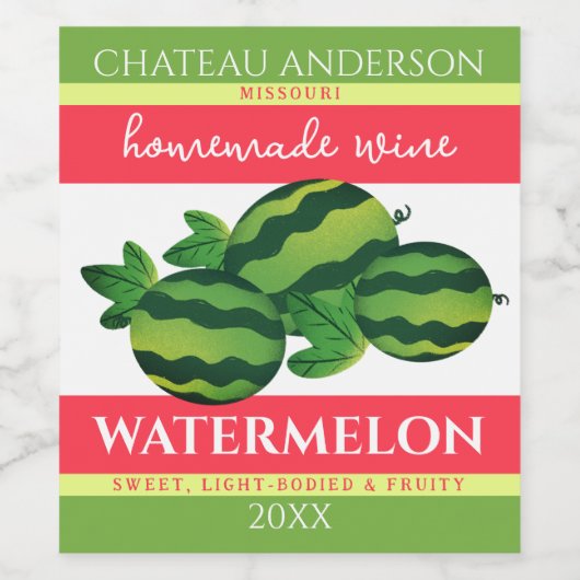 Wassermelone Obstwein personalisiert Weinetikett (Einzelnes Label)