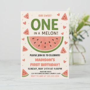 Wassermelone "One in a Melon" 1. Geburtstag Einladung