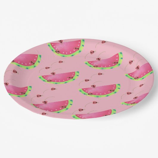 Wassermelone-Pappteller des Marienkäfers Pappteller (Schrägansicht)