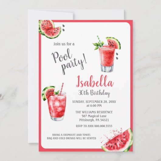 Wassermelone Party Drinks Einladung (Vorderseite)