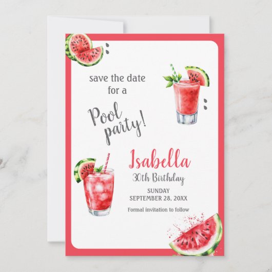Wassermelone Party Drinks Save The Date (Vorderseite)