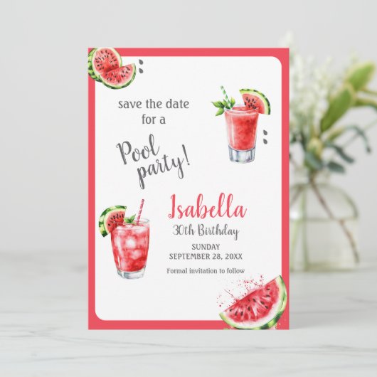 Wassermelone Party Drinks Save The Date (Stehend Vorderseite)