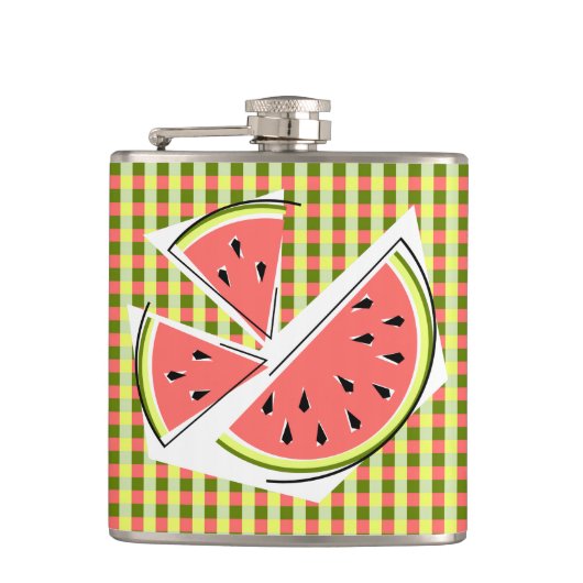Wassermelone Pieces Karo Flachmann (Vorderseite)