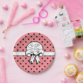 Wassermelone Pink Black Dots White Bow Personalisi Pappteller (Party)