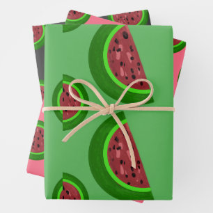 Wassermelone Pink, grün, schwarz, samenschwarz Umh Geschenkpapier Set