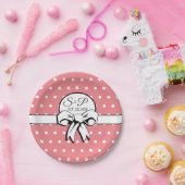 Wassermelone Pink White Polka Dots Bow Personalisi Pappteller (Party)