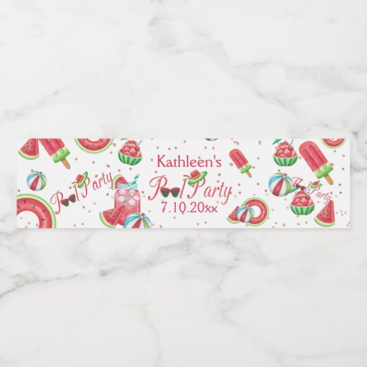 Wassermelone Pool Party Wasserflaschenetikett (Einzelnes Label)