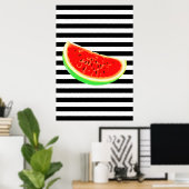 Wassermelone, Poster, Sommerposter, BLACK-Streifen Poster (Heimbüro)
