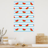 Wassermelone, Poster, Sommerposter, blaues Muster, Poster (Küche)