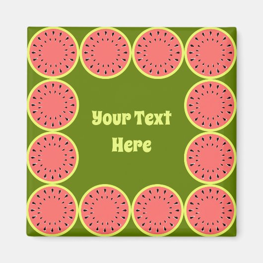 Wassermelone Rosa Textquadrat Magnet (Vorne)