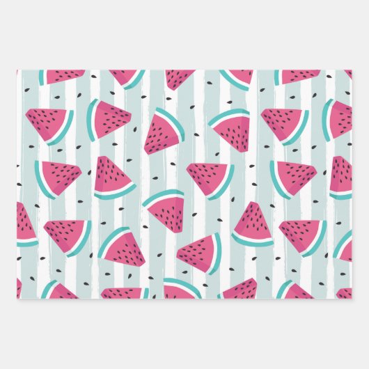 Wassermelone, rosa und blau, Set 3 Geschenkpapier Set (Vorderseite)