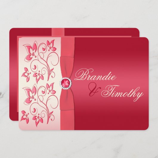 Wassermelone Rosa und Elfenbeinflora Einladung (Vorne/Hinten)