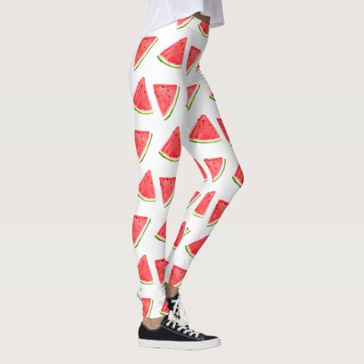 Wassermelone Rote Frucht Aquarellfarbe Muster Leggings (Rechts)