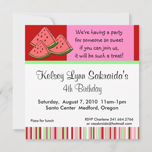 Wassermelone-rote rosa Einladung (Rückseite)