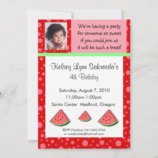 Wassermelone-rote rosa Einladung (Rückseite)