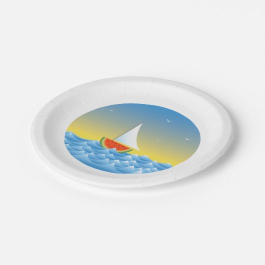 Wassermelone Sailboat Pappteller (Schrägansicht)