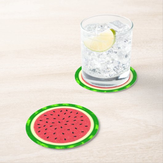 Wassermelone-Scheibe-Sommer-Frucht mit Rinde Runder Pappuntersetzer (Vor Ort)