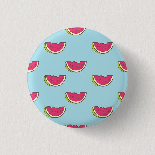 Wassermelone-Scheiben auf aquamarinem Muster Button (Vorderseite)