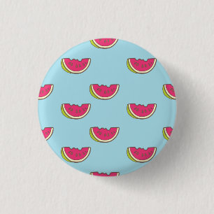 Wassermelone-Scheiben auf aquamarinem Muster Button