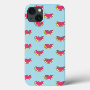 Wassermelone-Scheiben auf aquamarinem Muster iPhone 13 Hülle