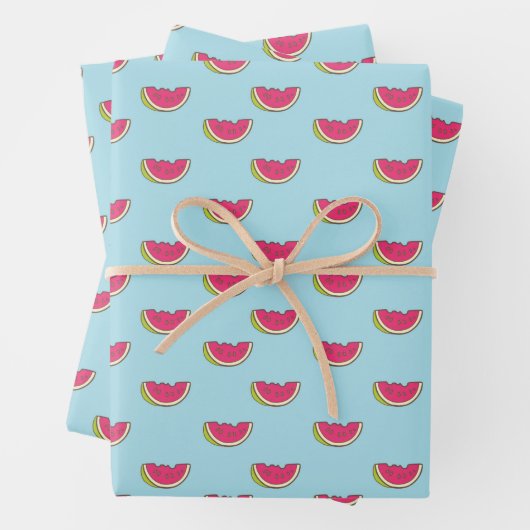 Wassermelone Scheiben auf Aquamarinem Muster Geschenkpapier Set (Beispiel)