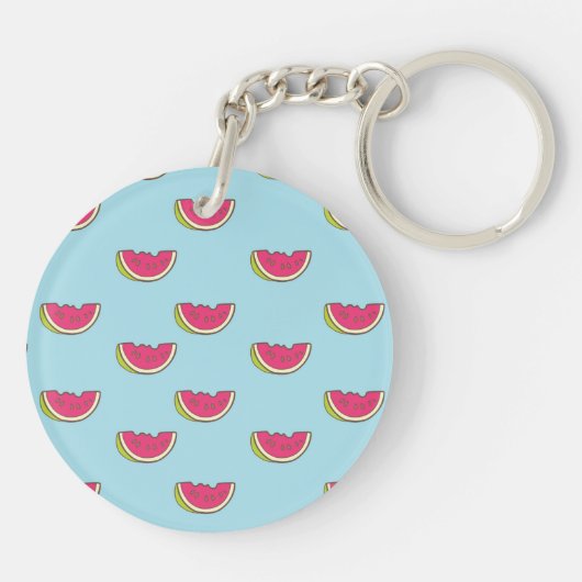 Wassermelone-Scheiben auf aquamarinem Muster Schlüsselanhänger (Rückseite)