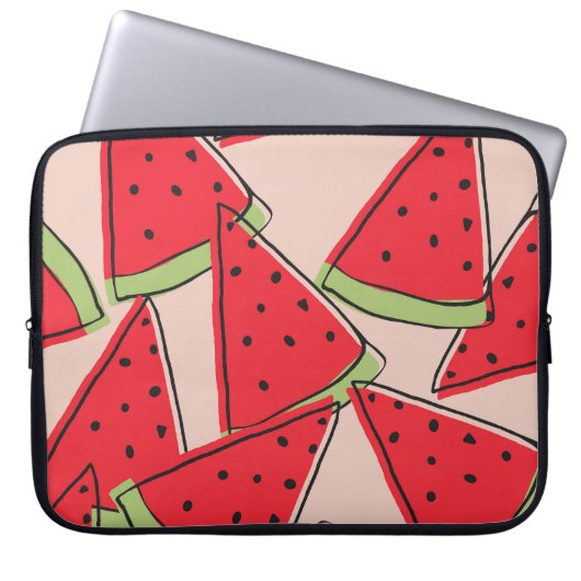 Wassermelone Scheiben Rosa Hintergrund Muster Laptopschutzhülle (Vorderseite)