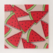 Wassermelone Scheiben Rosa Hintergrund Muster Puzzle (Horizontal)