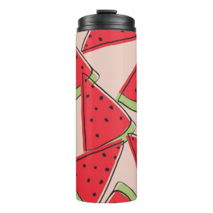 Wassermelone Scheiben Rosa Hintergrund Muster Thermosbecher