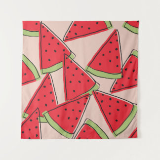 Wassermelone Scheiben Rosa Hintergrund Muster Wandteppich