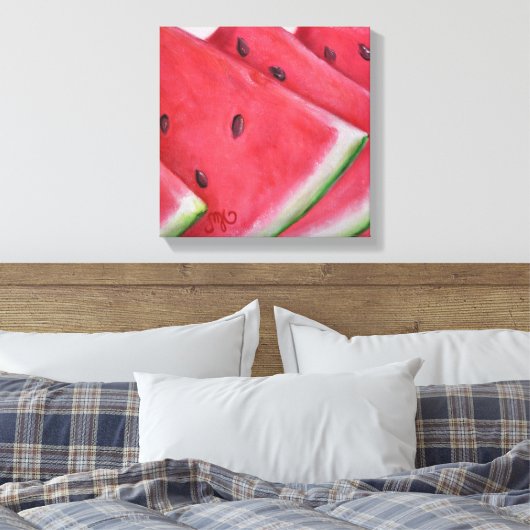 Wassermelone Scheiben - Stretchierte Canvas Print Leinwanddruck (Insitu (Schlafzimmer))