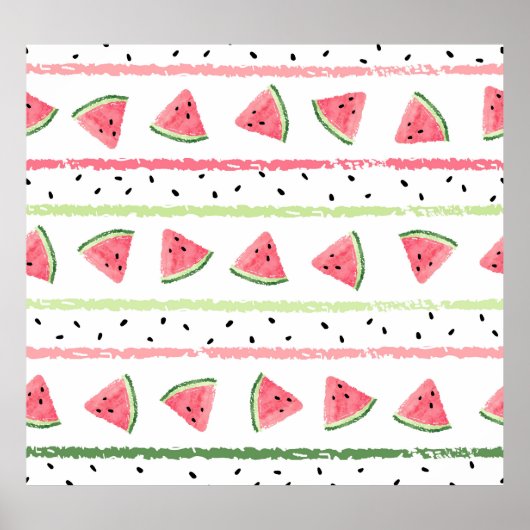 Wassermelone Scheiben: Wasserfarbe gestrichen Naht Poster (Vorne)