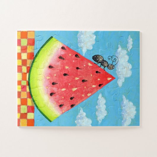 Wassermelone Slice mit Ant Funny Whimsischer Somme Puzzle (Horizontal)