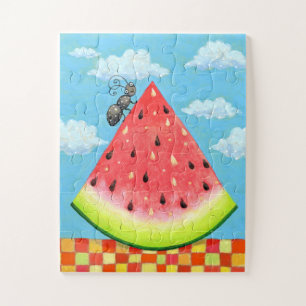 Wassermelone Slice mit Ant Funny Whimsischer Somme Puzzle