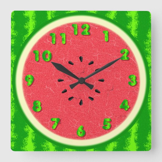 Wassermelone Slice Sommer Früchte mit Rind Quadratische Wanduhr (Vorderseite)