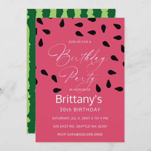 Wassermelone Sommer Geburtstagsfeier Einladung (Vorne/Hinten)