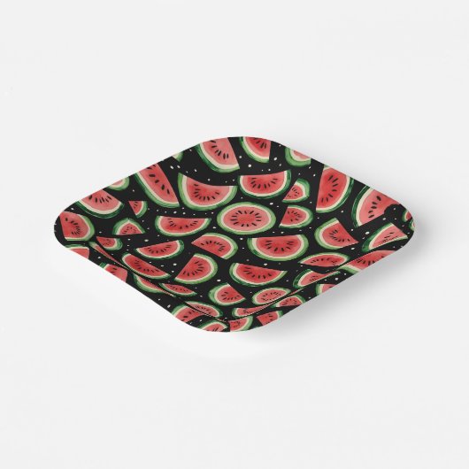 Wassermelone Sommer Party Juicy Wasserfarbe Schwar Pappteller (Gewinkelt)