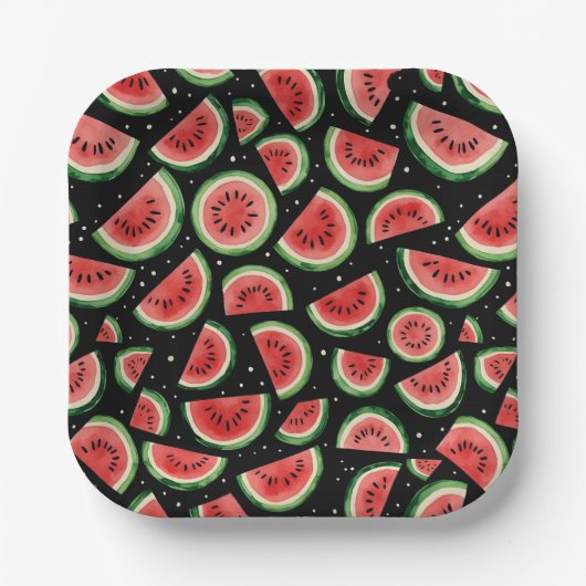 Wassermelone Sommer Party Juicy Wasserfarbe Schwar Pappteller (Vorderseite)