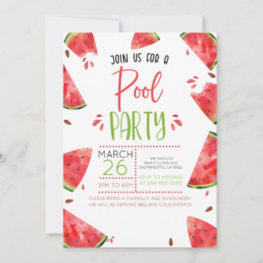 Wassermelone Sommerpool Party Einladung (Vorderseite)