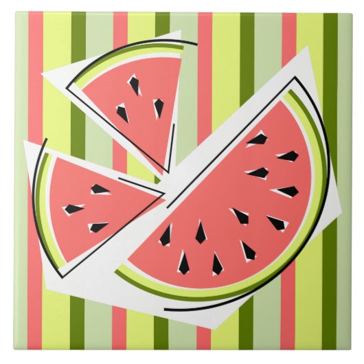 Wassermelone Streifen klassisch Fliese (Vorderseite)