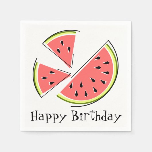 Wassermelone Stücke Happy Birthday Napkins Papier Serviette (Vorderseite)