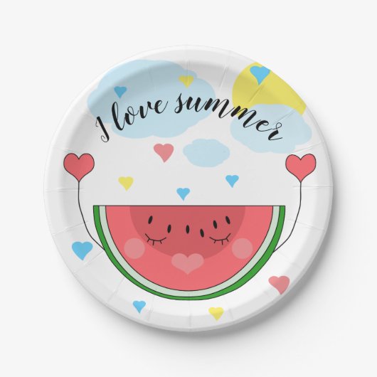 Wassermelone, Text, "I Liebe Summer", Pappteller (Vorderseite)