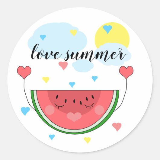 Wassermelone, Text, "I Liebe Summer", Runder Aufkleber (Vorderseite)