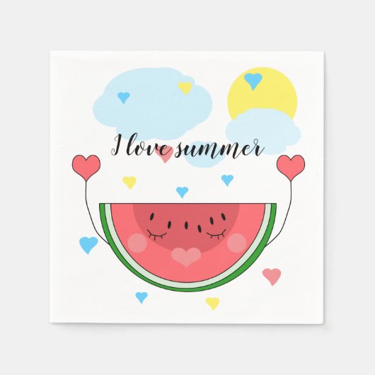 Wassermelone, Text, "I Liebe Summer", Serviette (Vorderseite)