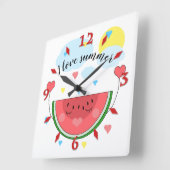Wassermelone, Text, "I Liebe Summer" Square Wal Quadratische Wanduhr (Winkel)