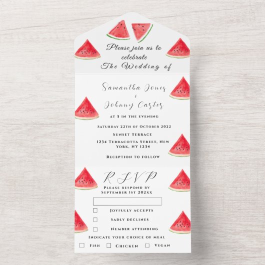 Wassermelone Tropisches Obst Niedlich Rustikale Ho All In One Einladung (Innen Boden)