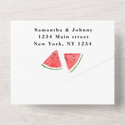 Wassermelone Tropisches Obst Niedlich Rustikale Ho All In One Einladung (Rückseite)