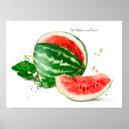 Wassermelone und Aquarellbilder Poster