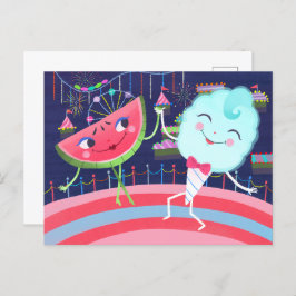 Wassermelone und Cotton Candy Carnival Postkarte
