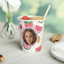 Wassermelone und Erdbeeren Foto und Name Paper Pappbecher